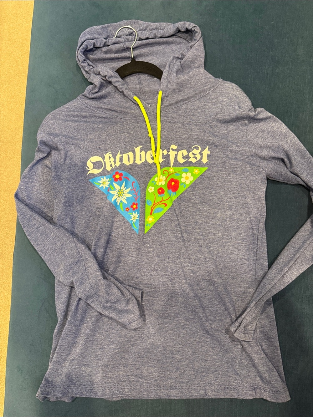 Oktoberfest Graphic Hoodie - Heather Blue with Neon green Accent